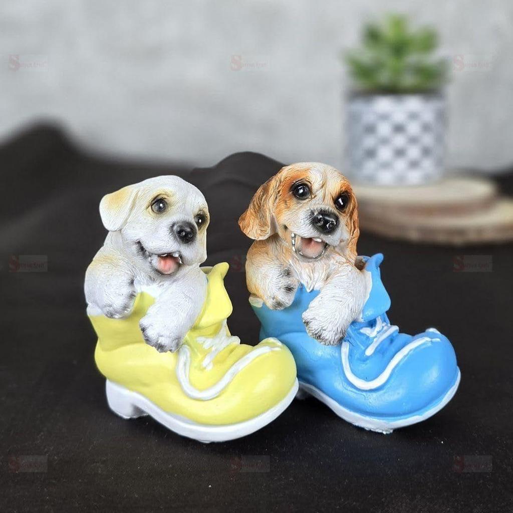 Set (2 Pieces) Dog Miniature Figurines | Decorative Showpiece | Gift for Him/Her, Mother's Day, Home, Bedroom, Living Room,
