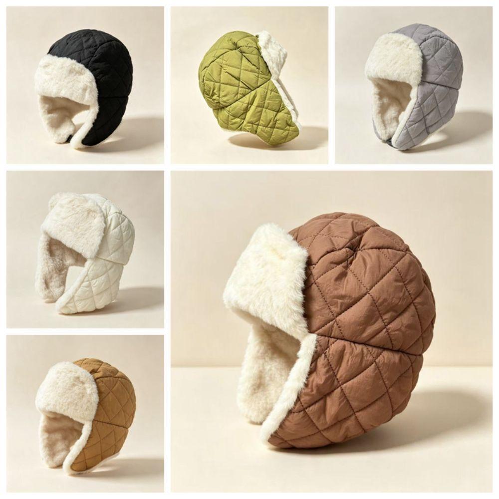 Plush Kids Ski Hat Rhombus Quilted Windproof Earflap Hat Outdoor Activities