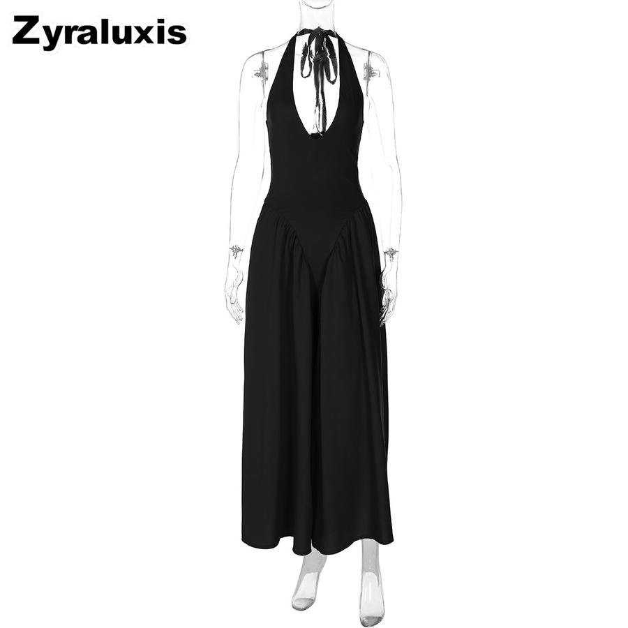 New Solid Color Sexy Deep V Hollow Out Suspender Dress Chic A-Line Skirt Midi Dress for Women