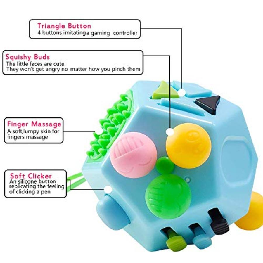 12 Sided Finger Cube Toys, Fidget Toys Relief Stress, And Anxiety Depression For Adults Blue, Normal