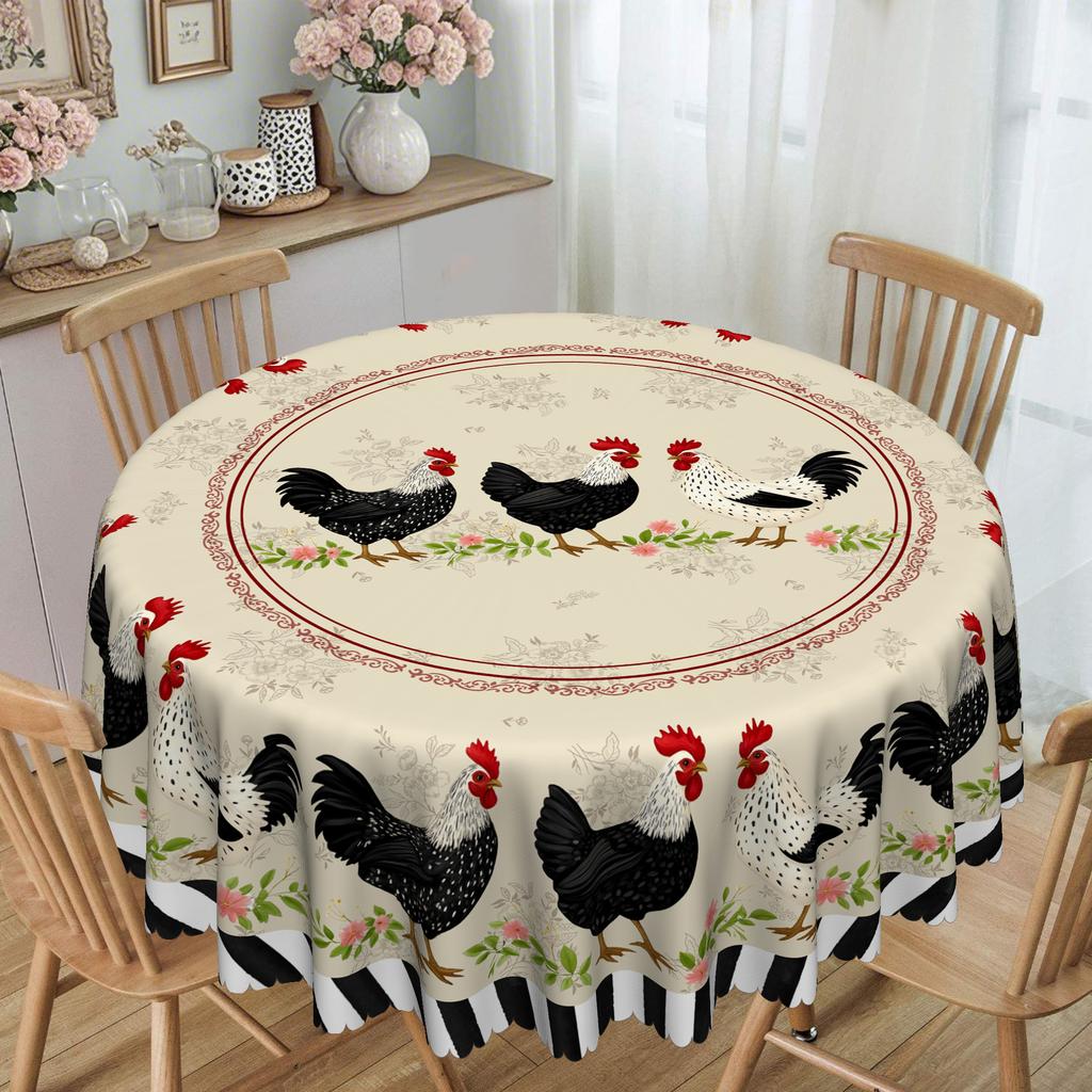 Prosty Pasterski Okrągły Obrus na Stół, Tkanina z Nadrukiem Koguta, Okrągły Obrus, Domowy Wodoodporny Prostokątny Obrus Chroniący Przed Oparzeniem