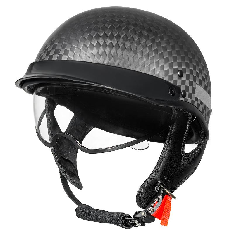Ultimate All-Season Retro Helmet - 12K Carbon, Sun Visor & Impact Protection