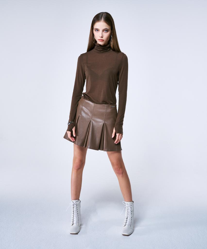 Kwajipyuliti Vegan Leather Godet Pleated Skirt (Hb)