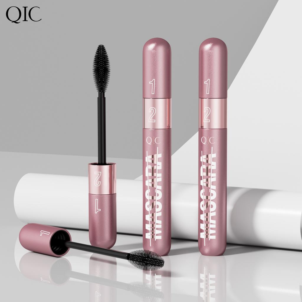 QIC Mascara Waterproof, Sweatproof, Thick, Slender and Non-smudging Double Effect 2 In 1 Mascara