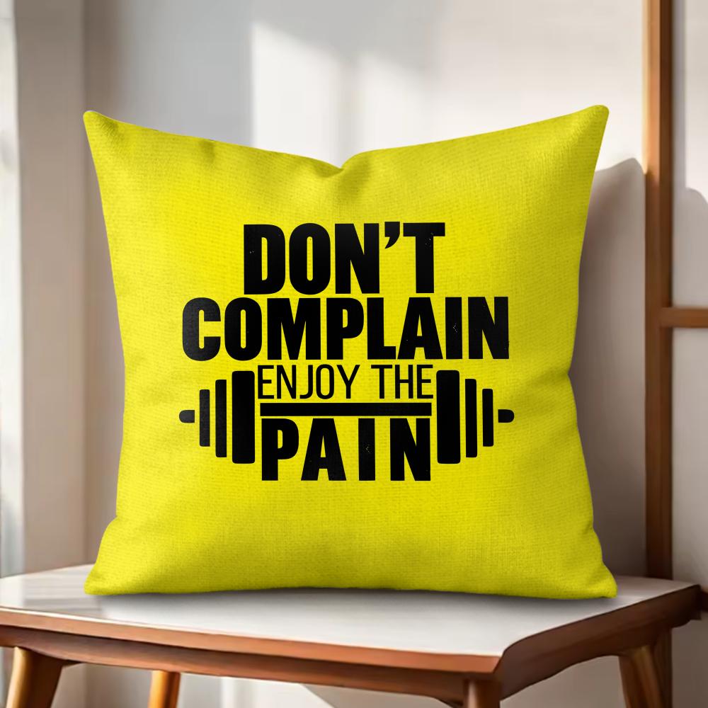 No Pain No Gain Cushion Cover Natural Linen Organic Fabric DoubleSided Printing Couch Pillow Covers Home Decor