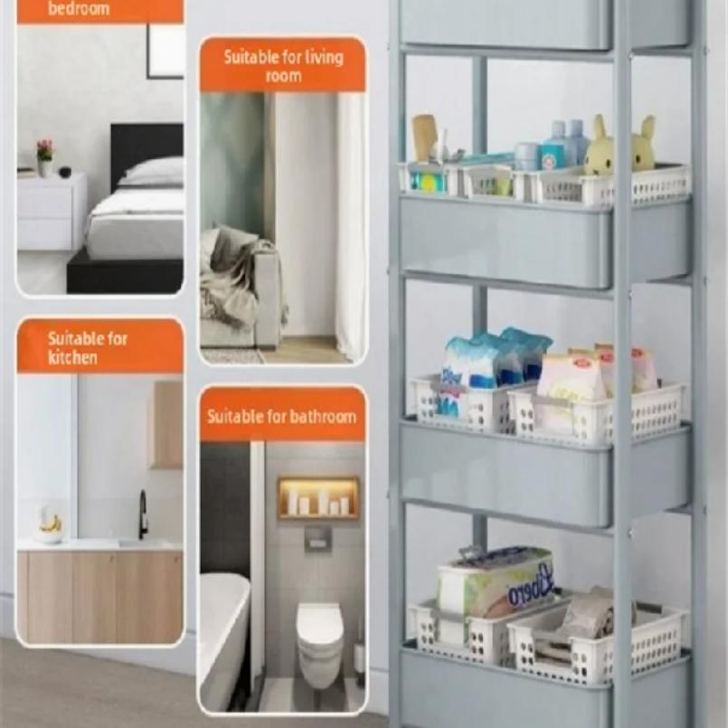 Carro con Manillar y Estante de Almacenamiento, de Pie, Almacenamiento Multicapa para Cocina, Baño, Snacks y Artículos de Tocador