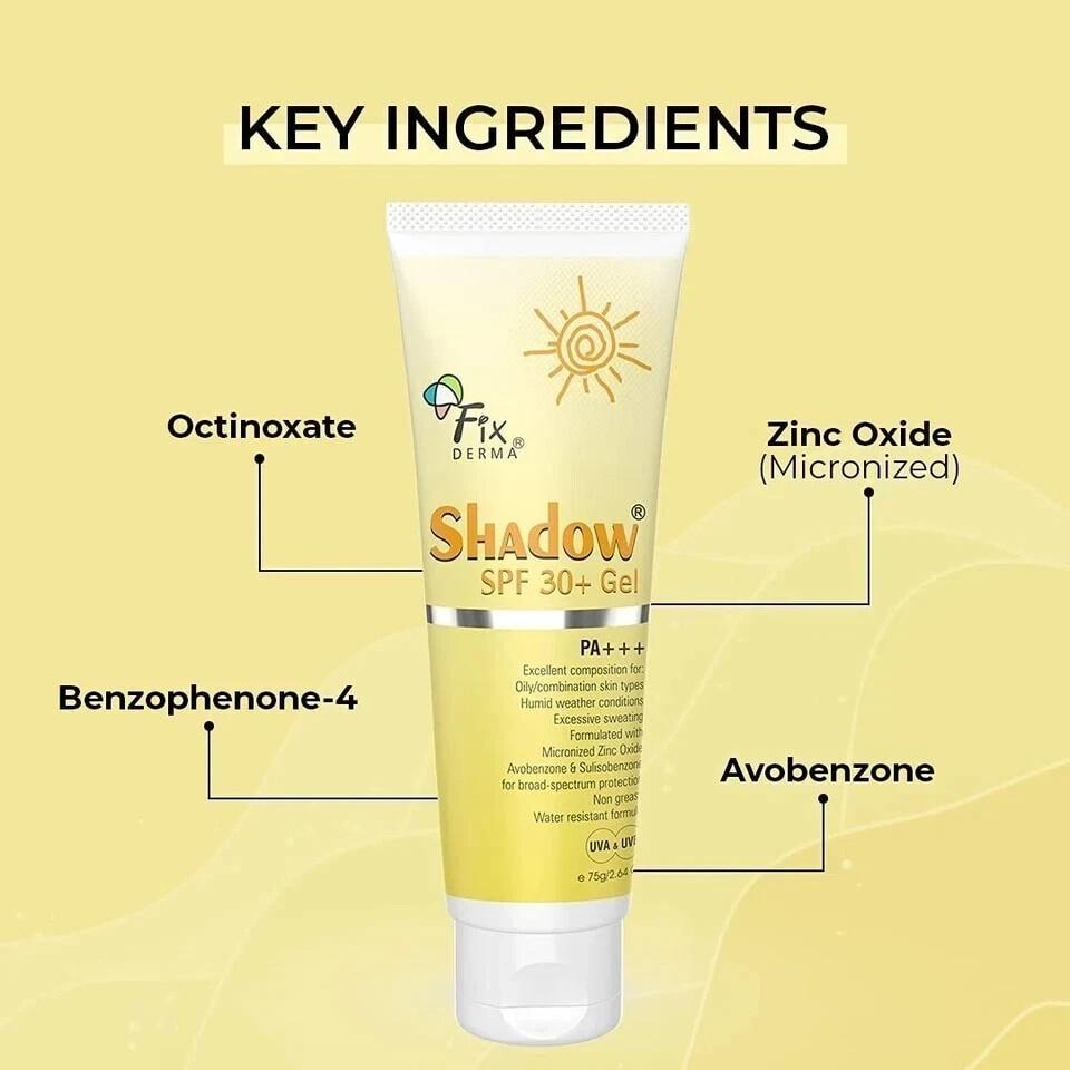 Fixderma Shadow Sunscreen SPF 30+ PA+++ Gel Broad Spectrum Sunscreen 75gm