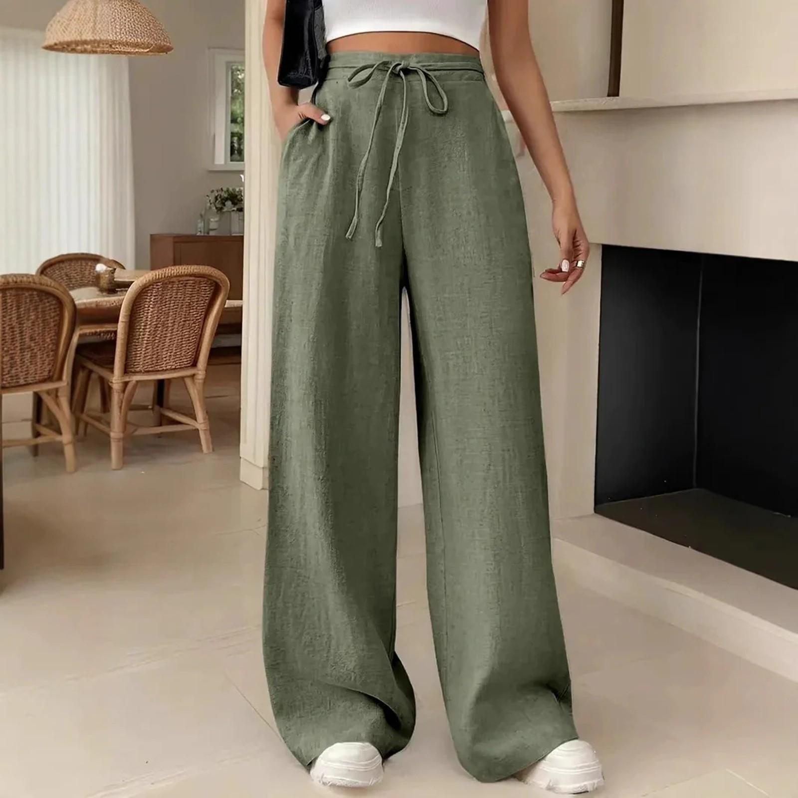 

Women s Casual Solid Color High-waisted Wide-leg Pants S