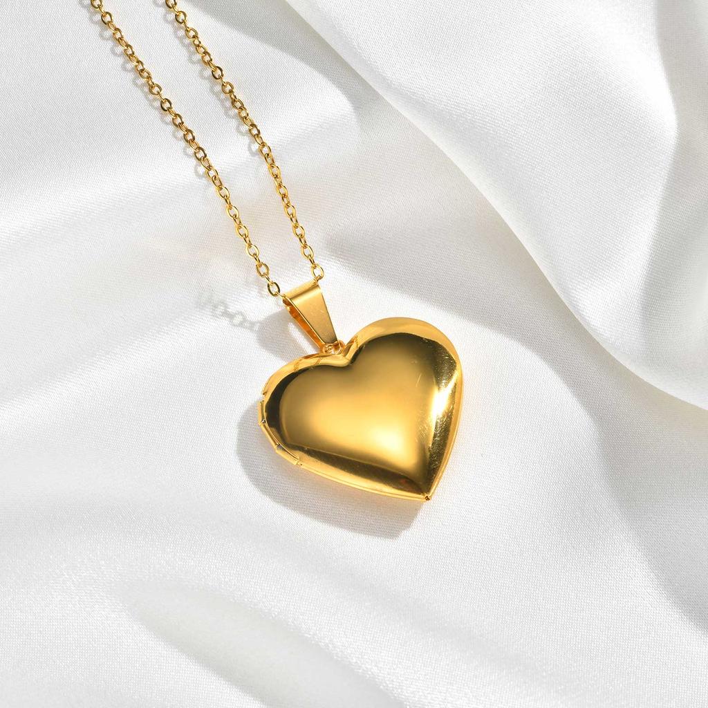 Romantic Heart Locket Pendant for Women Stainless Steel Photo Frame Openable Necklace Heart Chain Necklaces Charm Jewelry Gift