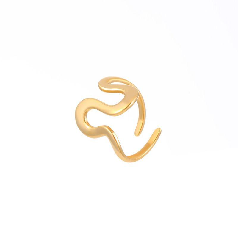 Fashion Niche Design Geometric Asymmetrical Liquid Open Ring Female Stainless Steel Ring Cross-Border Sold Jewelry 02 18K Real Gold Twisted N-1102