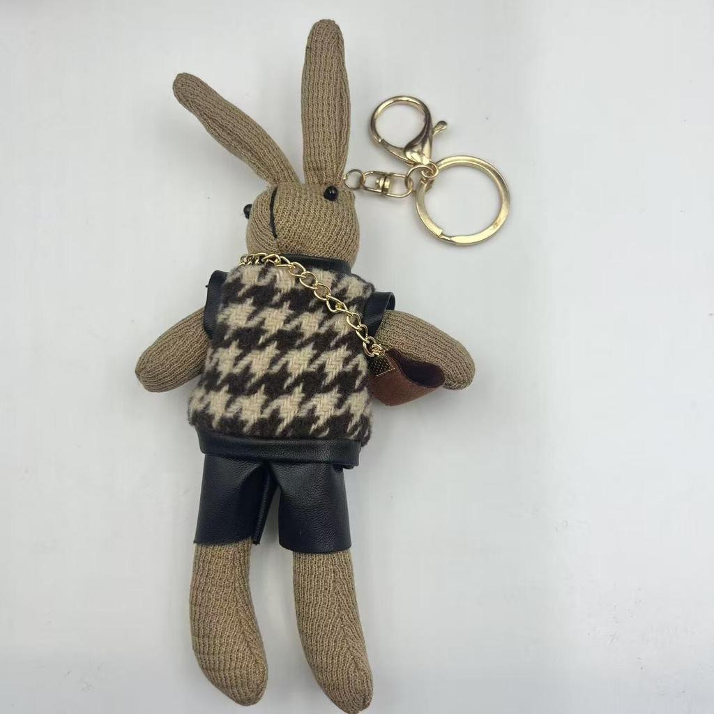 Chic French Style Rabbit Houndstooth Sweater Backpack Charm