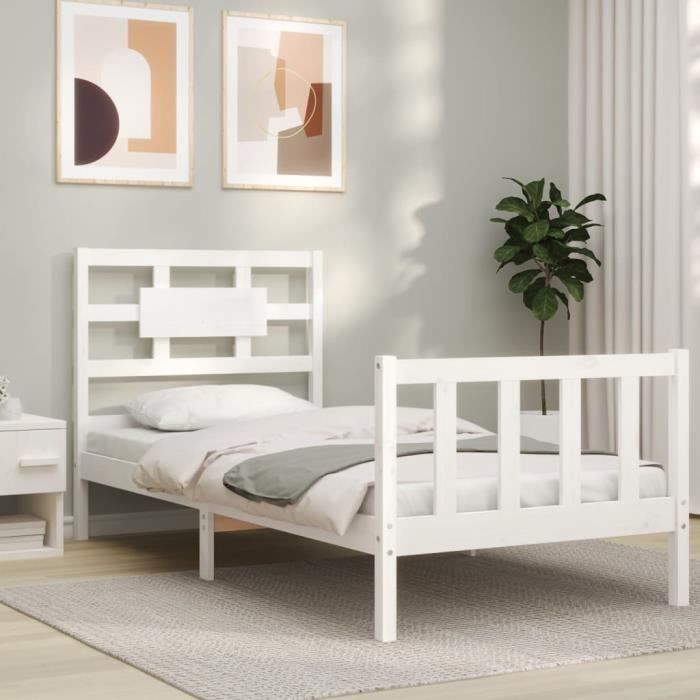 VidaXL Bed Frame with Headboard White 90x200 Cm Solid Wood 3192542