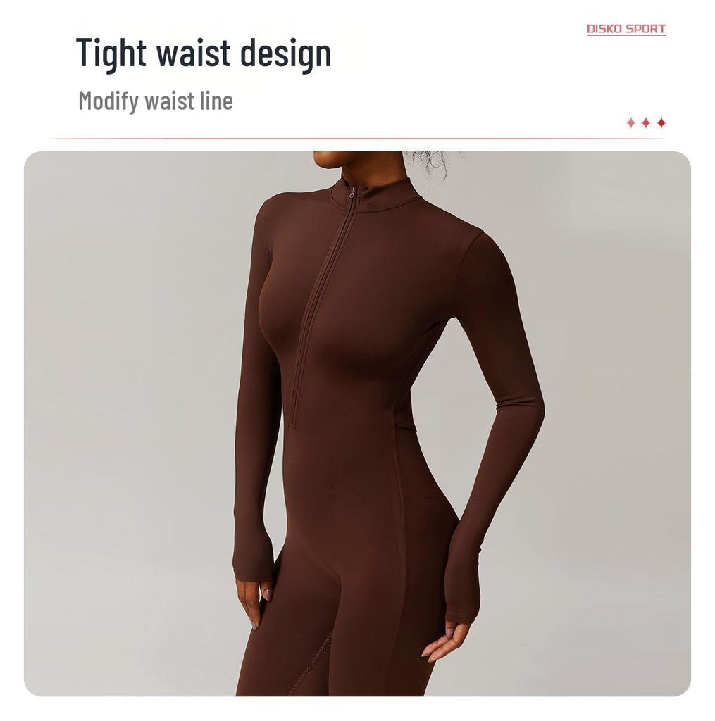 Plus Velvet Nude Yoga Jumpsuit - Outdoor Warm Fitness Wear