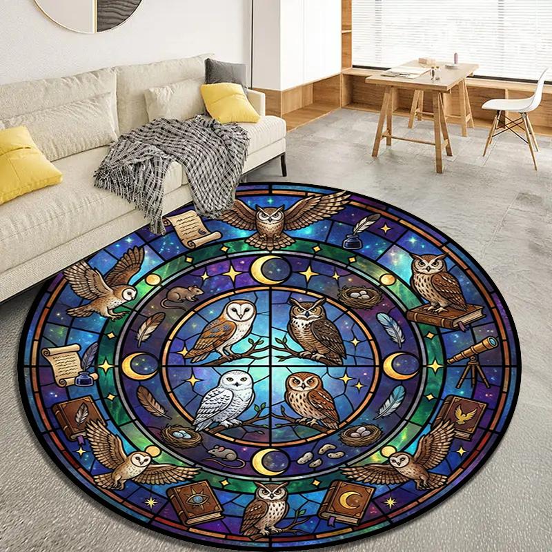 Retro Mandala Animal Round Area Rug,Carpet Rug for Living Room Bedroom Sofa Playroom Decor,Non-slip Floor Mat Q0036