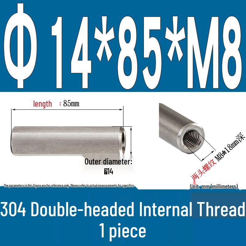Stainless Steel 304 Double-Ended Threaded Cylindrical Guide Pin with Dual-End Holes