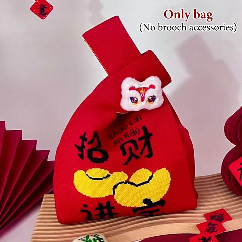 2026 Neujahr Cartoon Maskottchen Pony Gestrickte Geschenktasche Handheld Süßigkeitentasche Große Kapazität Knoten Handgelenktasche Niedliche Wiederverwendbare Einkaufstaschen