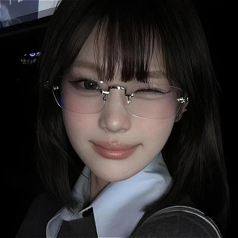 Transparent Square Rimless Eyeglasses Blue Light Blocking Glasses Fashion Frameless for Women Men Silver Computer Glasses