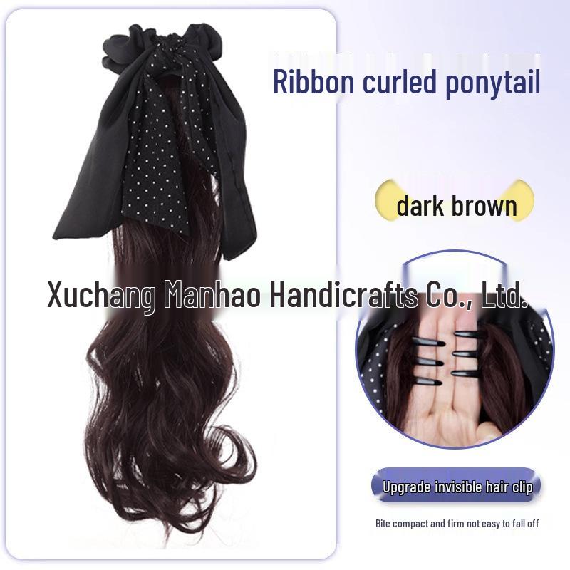 Зажим-коготок в корейском стиле в горошек с бантом для кудрявого хвоста для женщин - Осенне-зимняя коллекция темно-коричневого