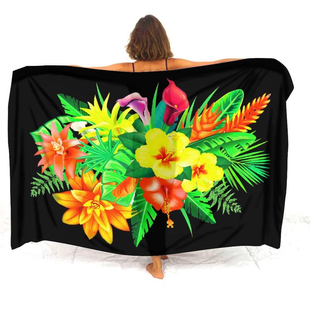 Bikini Coat Anti-Slip Sarong Hawaiian Vintage Pattern Custom Floral Print Polynesian Sarong Summer Beach Soft Shawl
