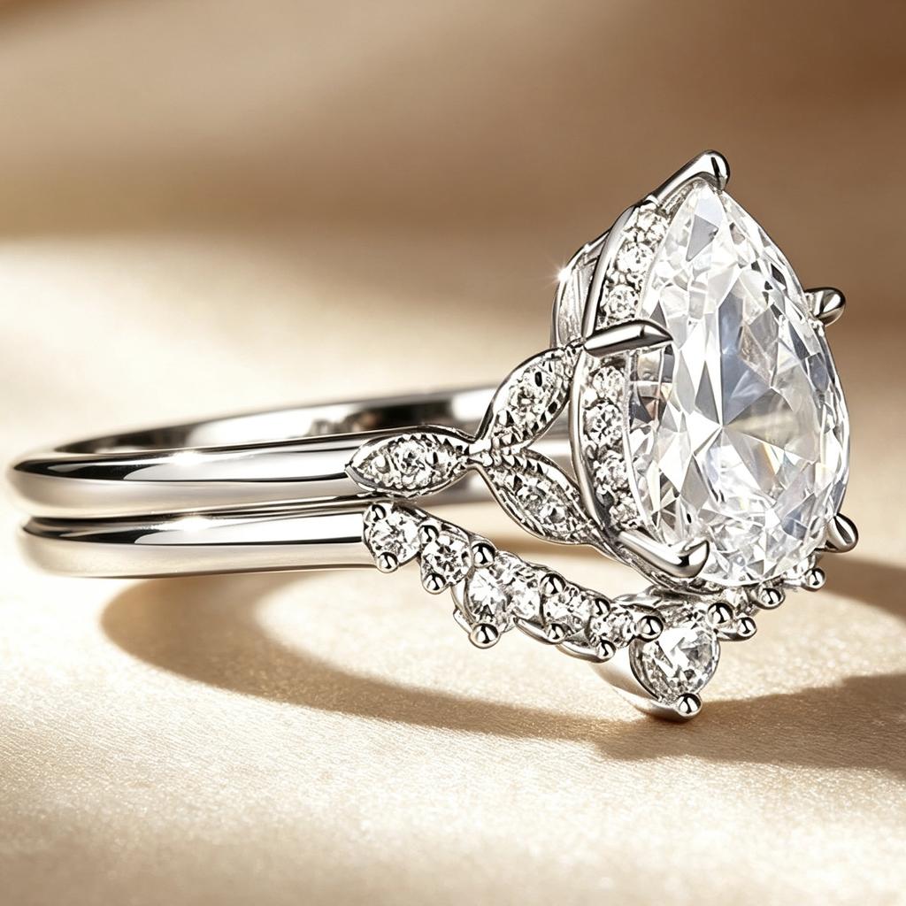 2Pcs/sets Water Drop Sparking Cubic Zirconia Promise Rings for Women Elegant Shining Wedding Jewelry Fashion Accessories