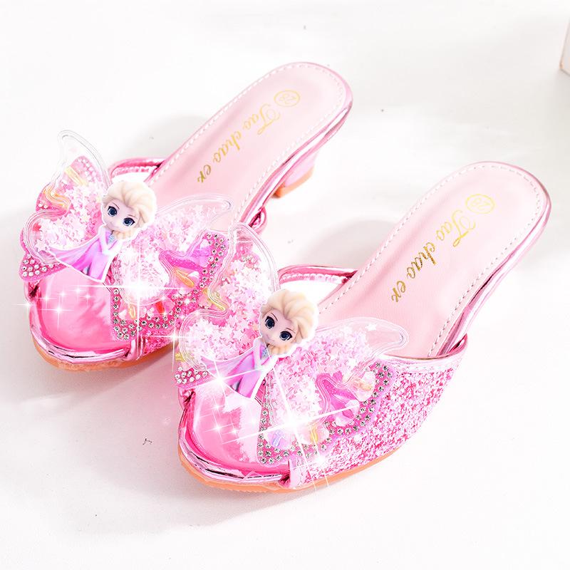 Children s Summer Crystal Princess Slippers: Non-slip Blue High Heel Sandals for Girls Size 30 / 19 cm