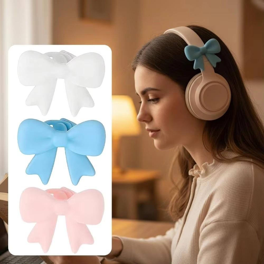 DIY Silicone Bow Headphone Accessory Clip on 3D Bows Decor for Earphone Headphone Clip Decor Women