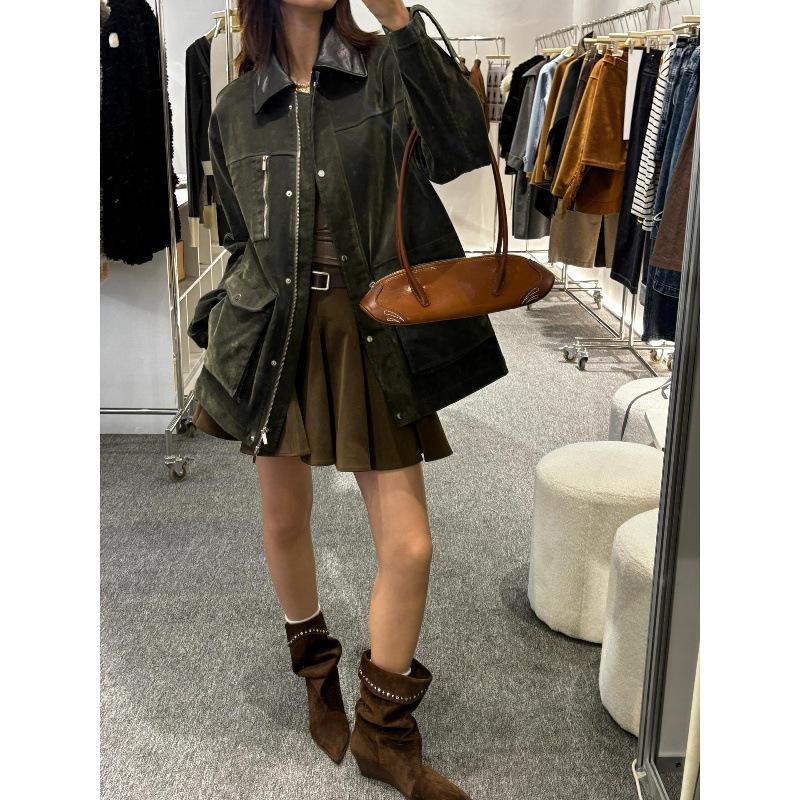 Sheepskin Version Pointed Toe Heel Temperament Suede Stacking Boots Women's Rivets Korean Height-increasing and Thin Boots Retro Western Boots