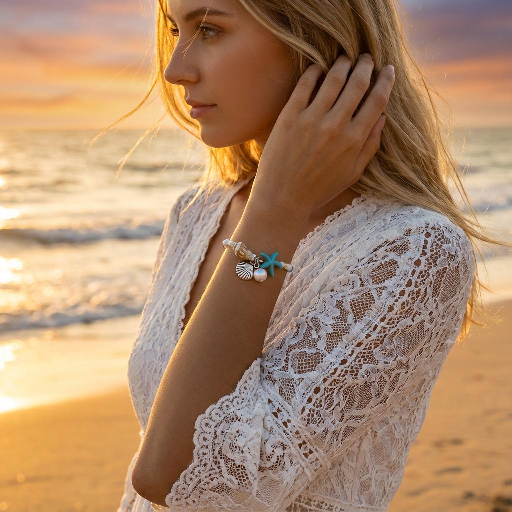 Bohemian Multilayer Starfish Bracelets for Women Y2K Summer Beach Pearl Shell Charm Elastic Beaded Bracelet Fashion Jewelry Gift