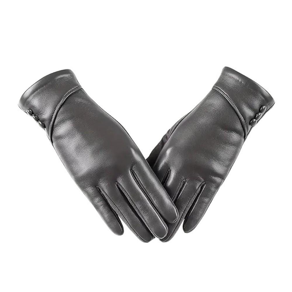 PU Full Finger Mittens Button  Gloves Vintage Women Leather Gloves  Outdooor