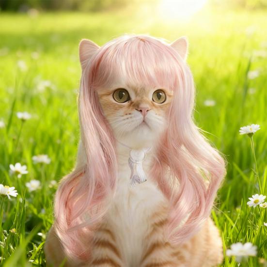 Wavy Dog Wig Cute Pet Wig with Adjustable Elastic Band Long Wavy Hair with Bangs Cat Hairpiece Costume for Cosplay Halloween Christmas Parties