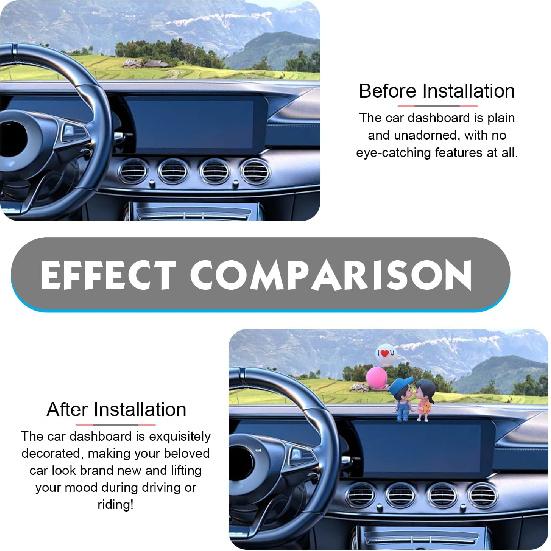 2 PCS Car Couple Dashboard Decorations, Kiss Cartoon Couple Figurines, Resin Adhesive Car Ornament with Balloon, Universal Decorations Interior for