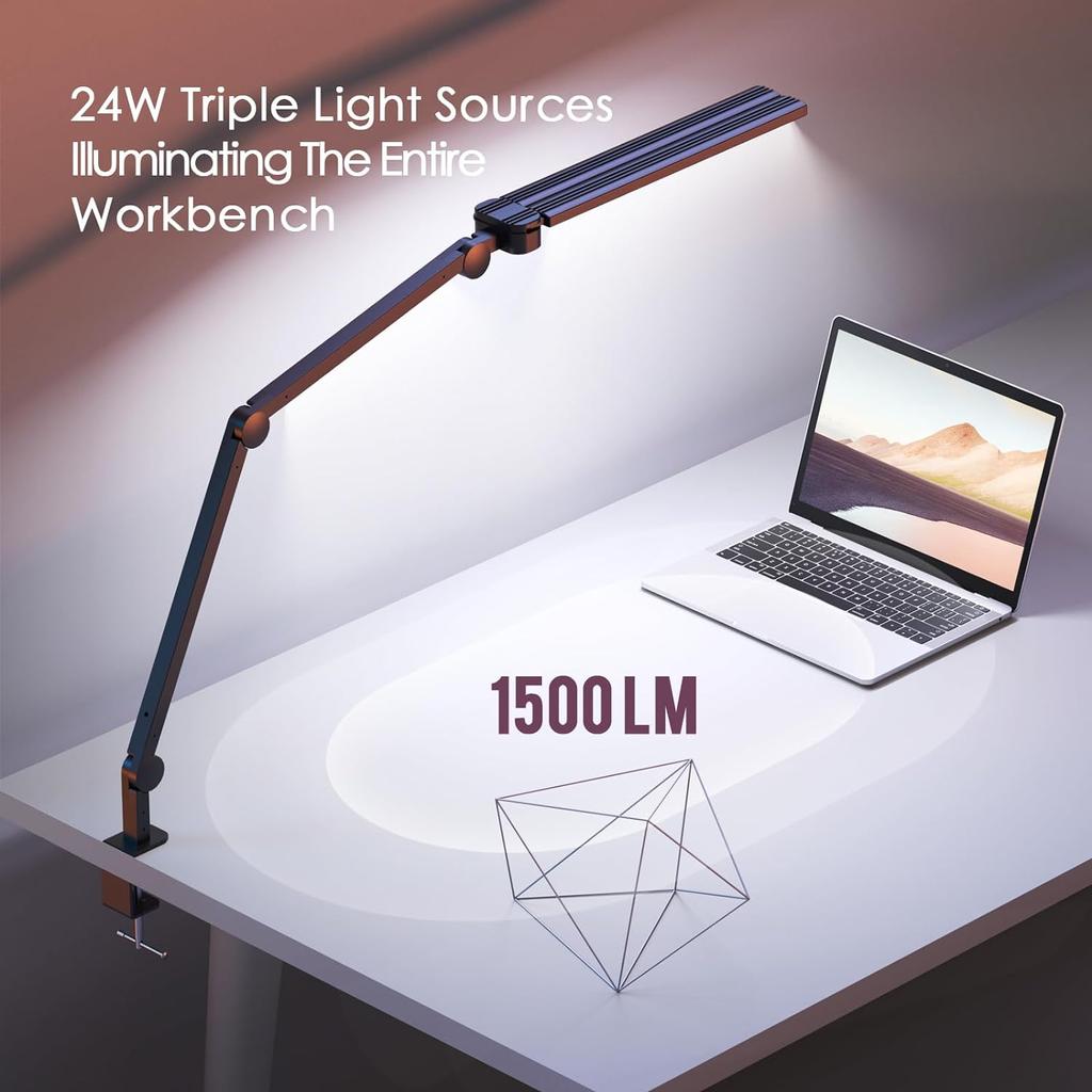 360° 24W Double Head LED Desk Lamp Dimmable 4 Colour Temperatures 5 Brightness Level Remote Control Eye Protection Reading Light