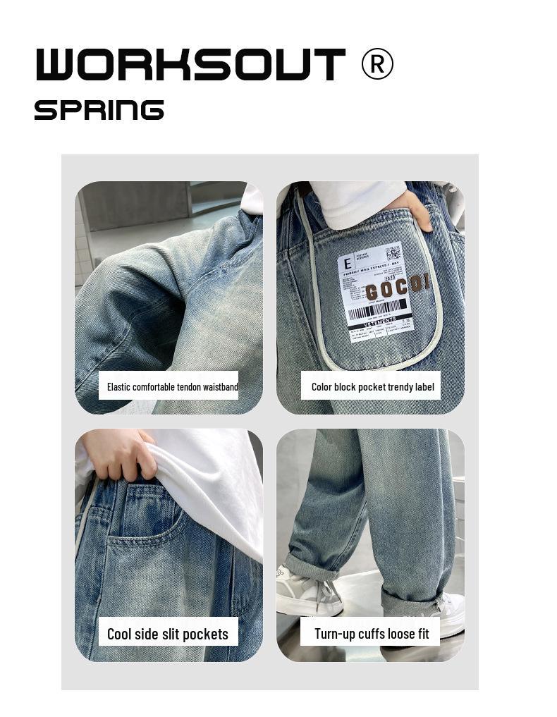 Boys' 2025 Spring/Autumn Loose Straight-Leg Jeans - Trendy, Casual, Plus Size Pants for Kids
