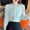 Winter Fashion New 2024 Long Sleeve Doll Collar Apricot Velvet Lace Blouse Shirt Women Tops Blouses Shirts J781
