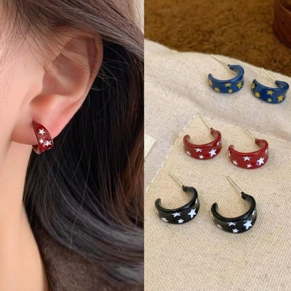 Enamel Drip Oil Star Hoop Earrings Vintage Colorful Dripping Earrings  Party