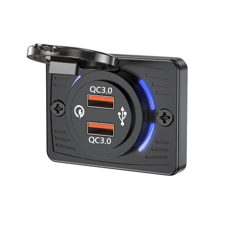 12V/24V RV USB Outlet Dual USB PD30W+QC3.0 Car Charger Socket Panel Waterproof Quick Charger for Car Bus RV Truck Accessories