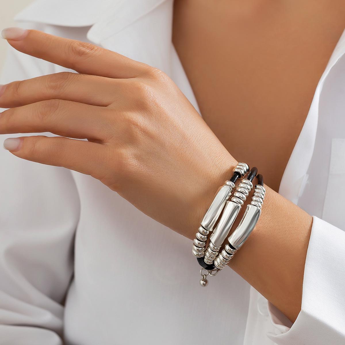 

Европейский и американский многослойный кожаный восковой комплект ожерелий с цепочкой из сплава в стиле хип-хоп на ключицу, подарок для мужчин и женщин