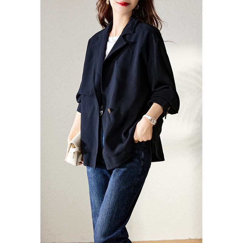 trench coat short small suit, spring and autumn new coat, women's spring suit navy blue top