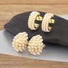 Nidin New Popular Waterdrop/C Shape Light Luxury Stud Earrings For Female Pave Pearl Ear Jewelry Wedding Party Fashionable Gifts