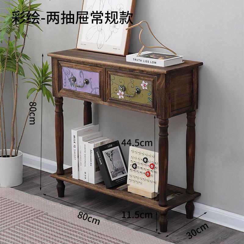 Vintage American Solid Wood Entryway Console Table Anti-Corrosion Hallway Cabinet with Drawers for Living Room & Balcony Storage