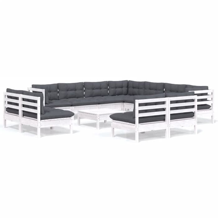 VidaXL Bois de Pin Massif Salon de Jardin 12 pcs avec Coussins Mobilier de Patio Meubles d'Extérieur Mobilier de Jardin 3096870