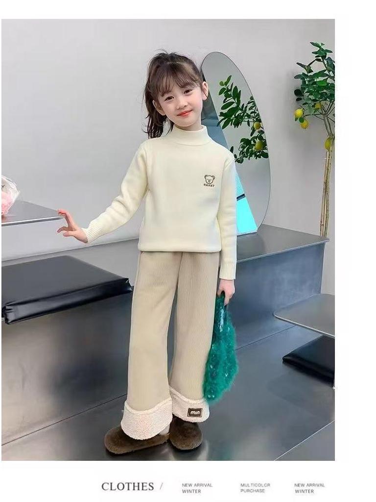 Girls' Warm Lambswool Wide-Leg Winter Pants