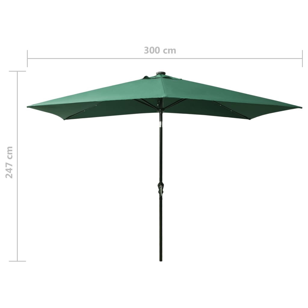Solar Powered LED Garden Umbrella with Steel Pole Green 2x3 M