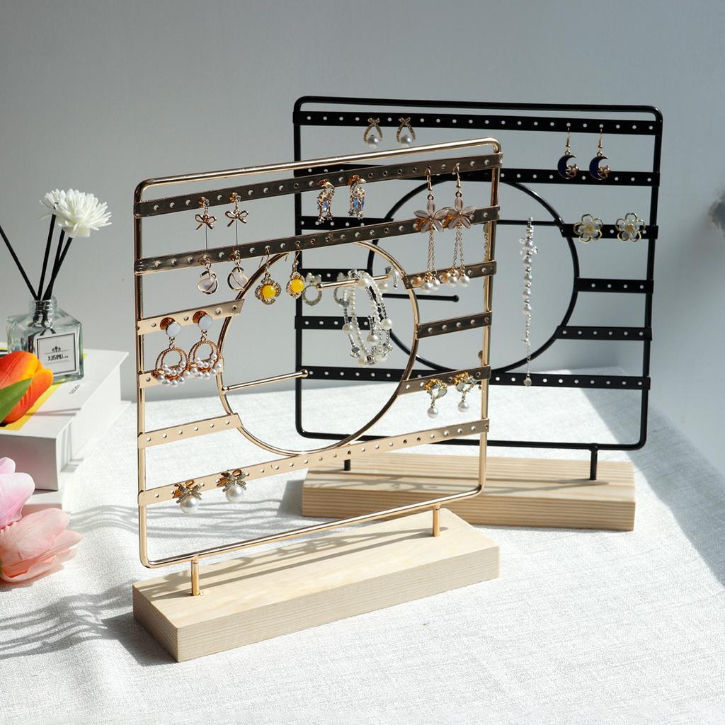 Earring Display Holder,Metal 3 Layers Jewelry Storage Organizer Wood Base Stand Tree,Bracelet Necklace Ear Stud Rack Gift