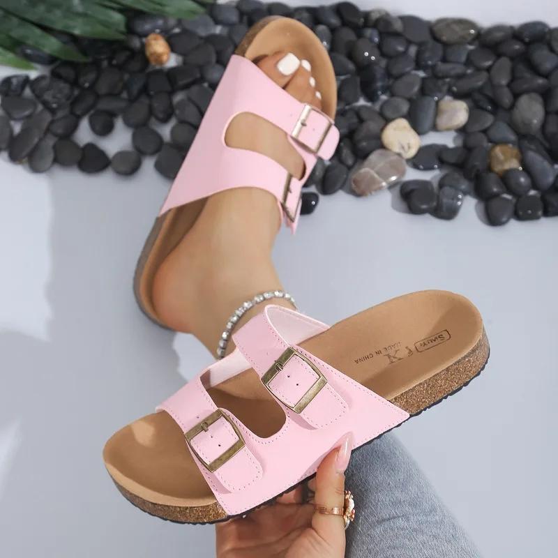 Slippers For Women Cork Footbed Beach Sandals Outdoor Suede Clogs Sandals With Adjustable Buckle Men Sandals