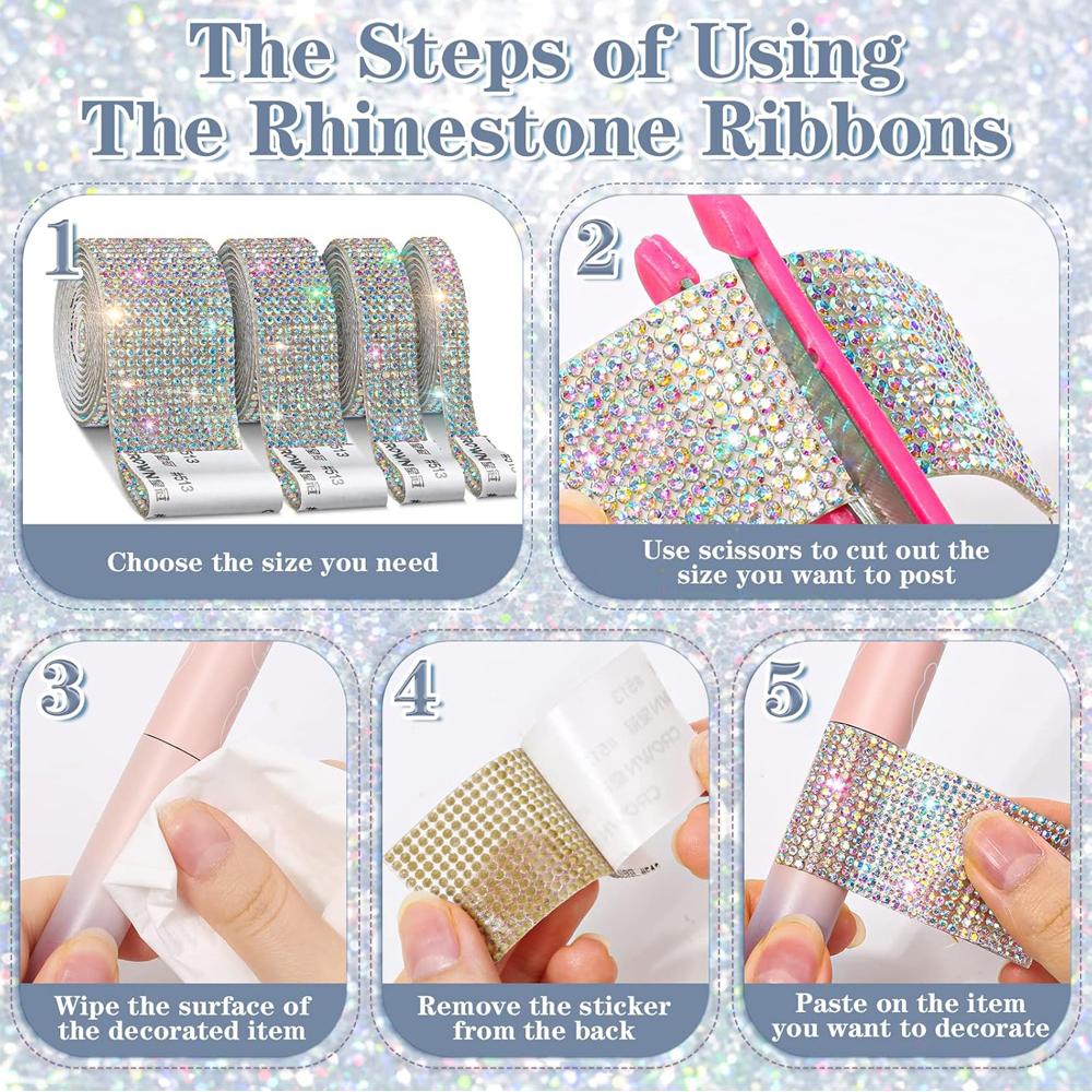 1/5/10Yards Self Adhesive Rhinestone Ribbon Bling Crystal Diamond Ribbon Roll Wrap Glittering Rhinestones Sticker for Decoration