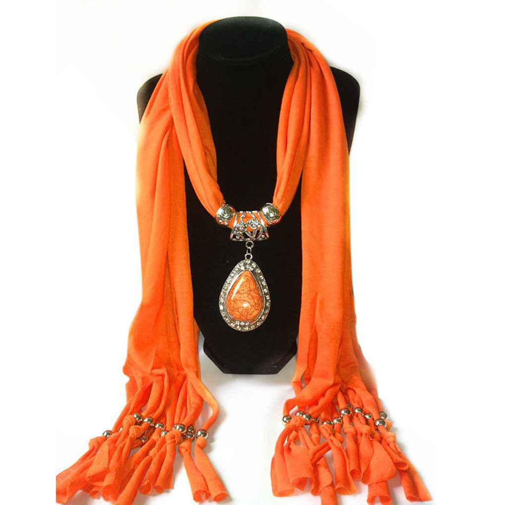 

Females Little Rhinestone Pendant Long Resin Shawl Scarf Women Necklace Scarf with Pendant помаранчевий