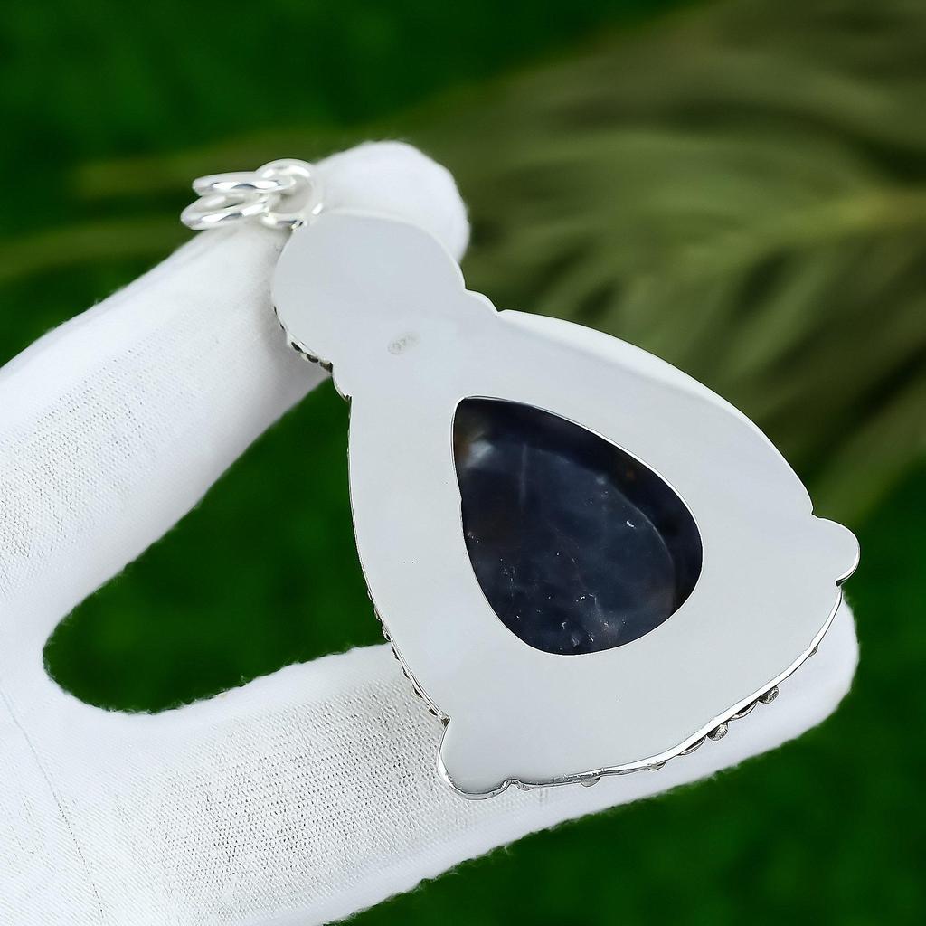 925 Silver Pear Natural Sodalite Wife Handmade Artisan Bezel Ethnic Boho Pendant