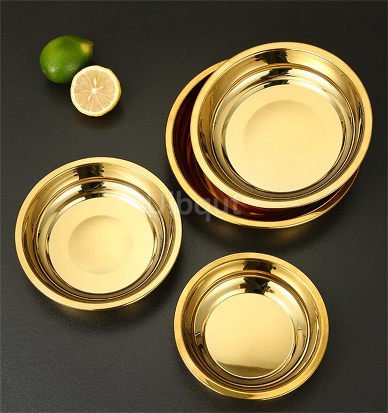 Thickened Stainless Steel Plates for Food Basin Tray Golden Round Kitchen Vegetable Dinner Sushi Plate Dishes and Plates Sets