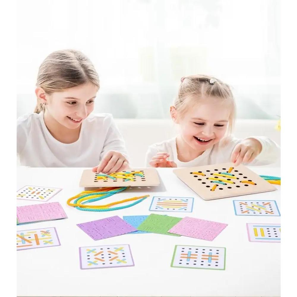 Montessori dřevěná deska s provázkem Hračka Trénink jemné motoriky Skládačka Logické myšlení Hry Životní dovednosti Hračka pro rané vzdělávání pro děti